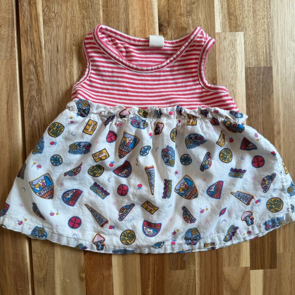 Tucker + Tate Baby Girl‎ Pink Striped Camping Badge Print Dress 3M Sleeveless